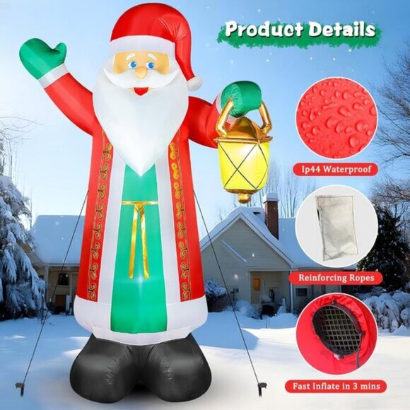 ⚡10 FT Christmas Inflatable Santa Claus Lantern Green Gloves Outdoor Decoration - Picture 3 of 6